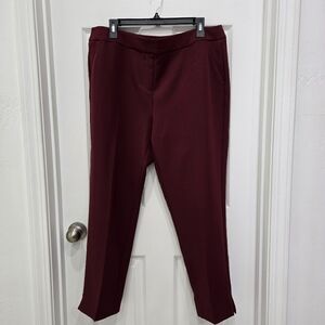 Roz & Ali Pants Womens 14 Burgundy 4-Way Stretch Pull On Ankle Slacks
